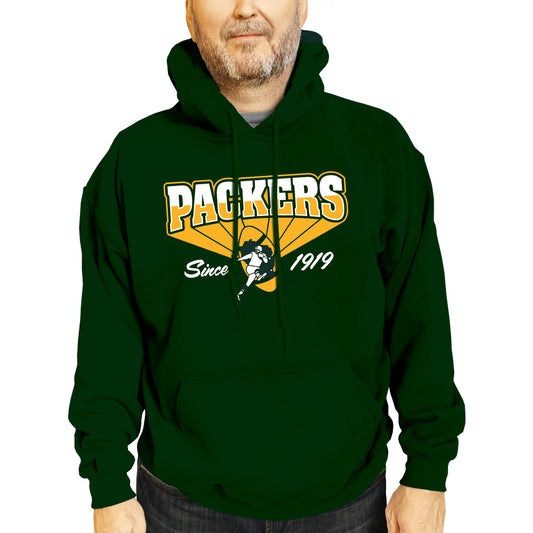 Green Bay Packers NFL Adult Unisex Vintage Block Ultra Soft Fleece Hooded Sweatshirt - Forest Green