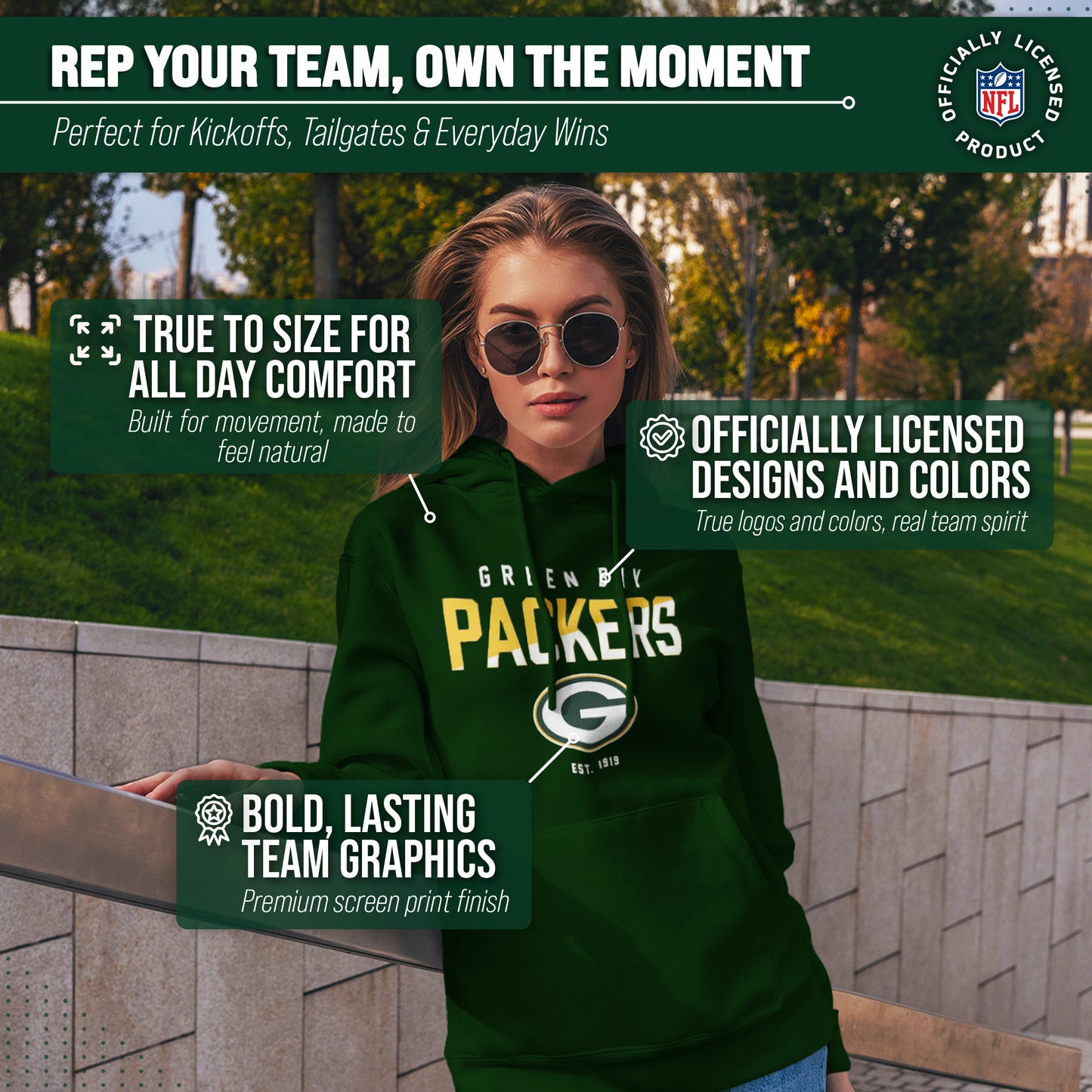 Green Bay Packers Adult NFL Diagonal Fade Fleece Hooded Sweatshirt - Forest Green