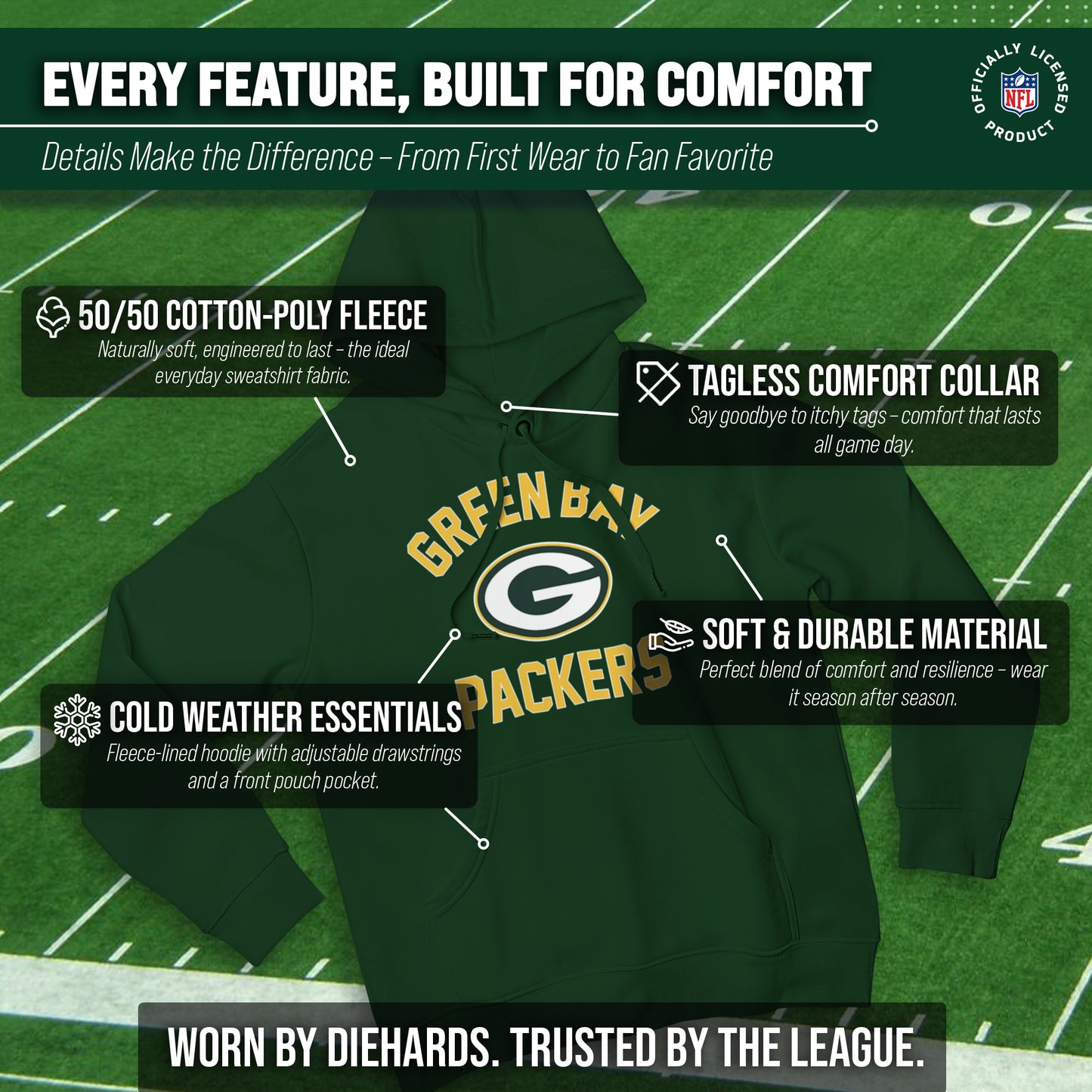 Green Bay Packers NFL Adult Gameday Hooded Sweatshirt - Forest Green