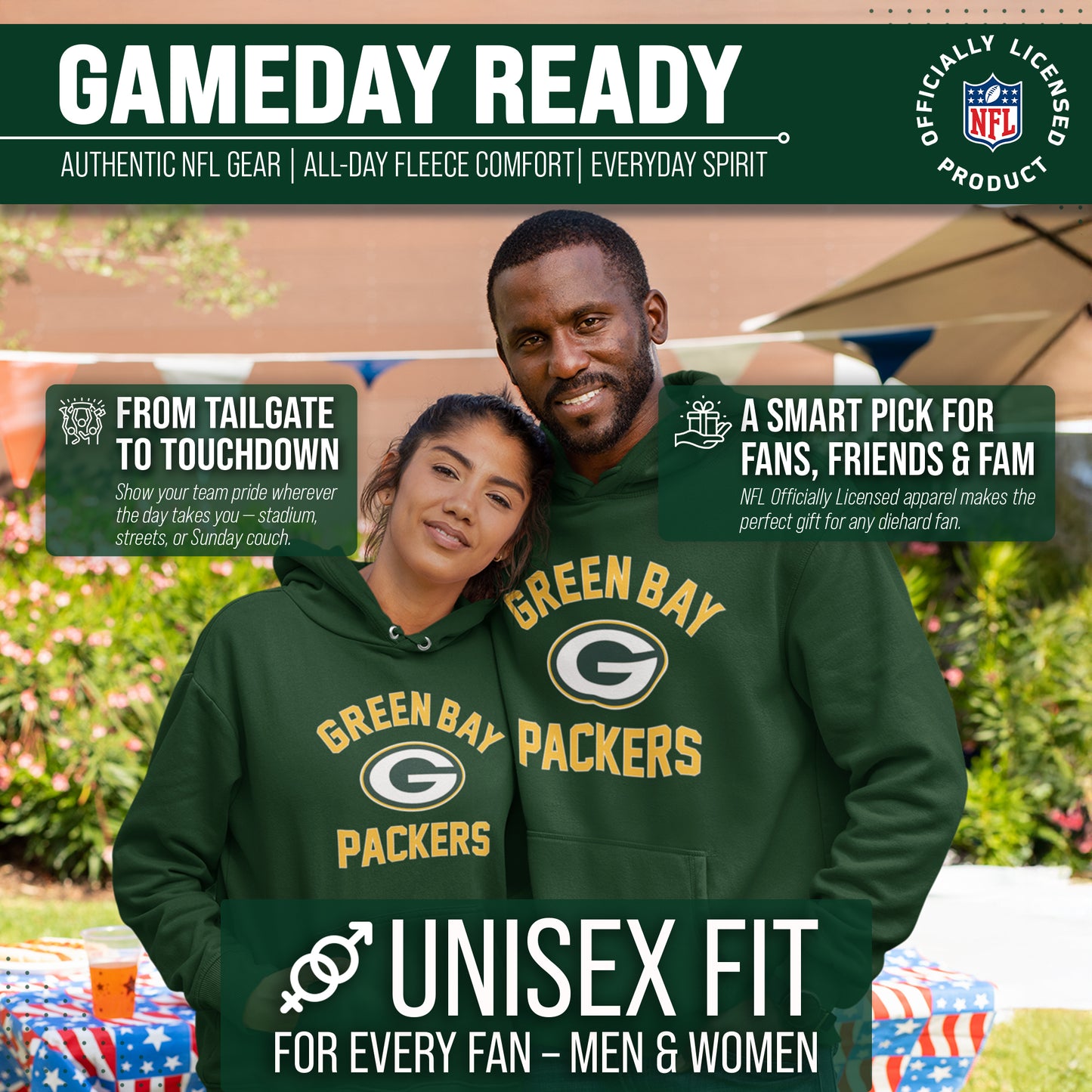 Green Bay Packers NFL Adult Gameday Hooded Sweatshirt - Forest Green