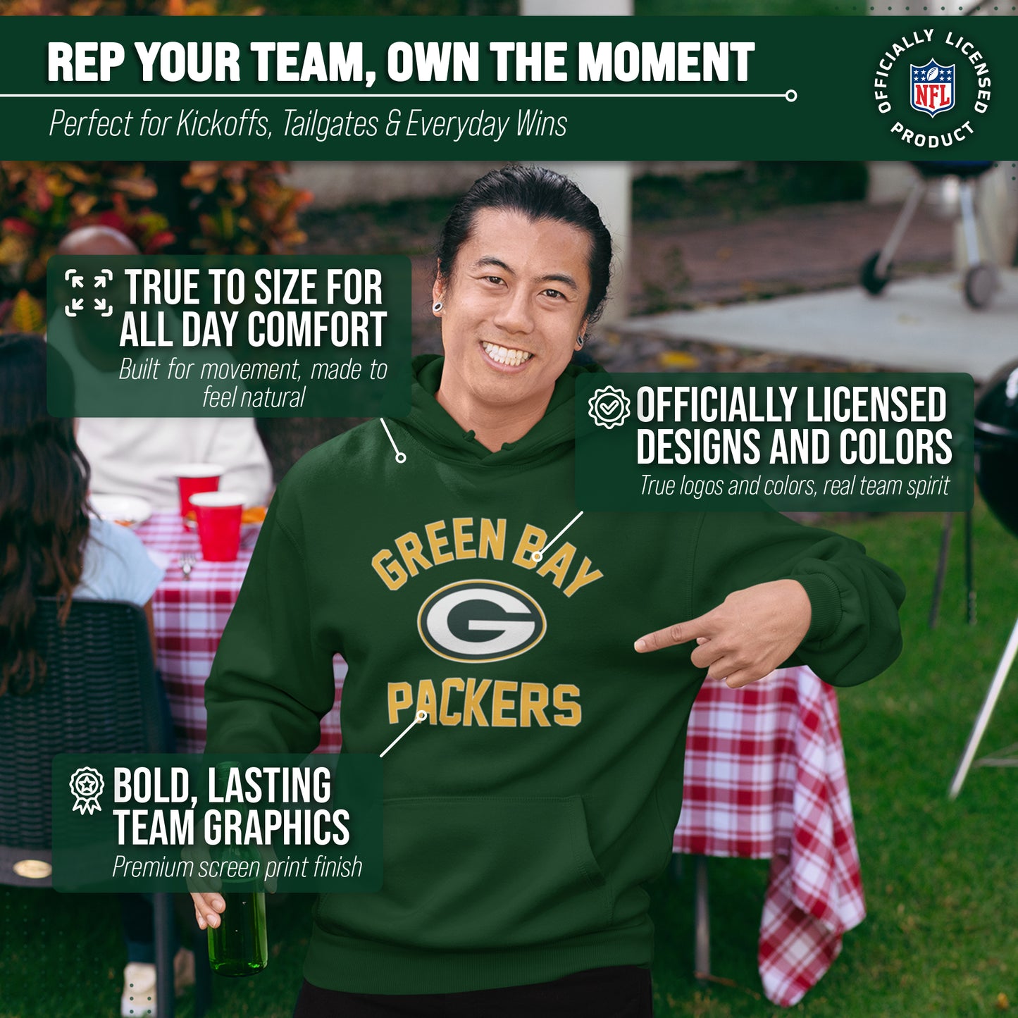 Green Bay Packers NFL Adult Gameday Hooded Sweatshirt - Forest Green