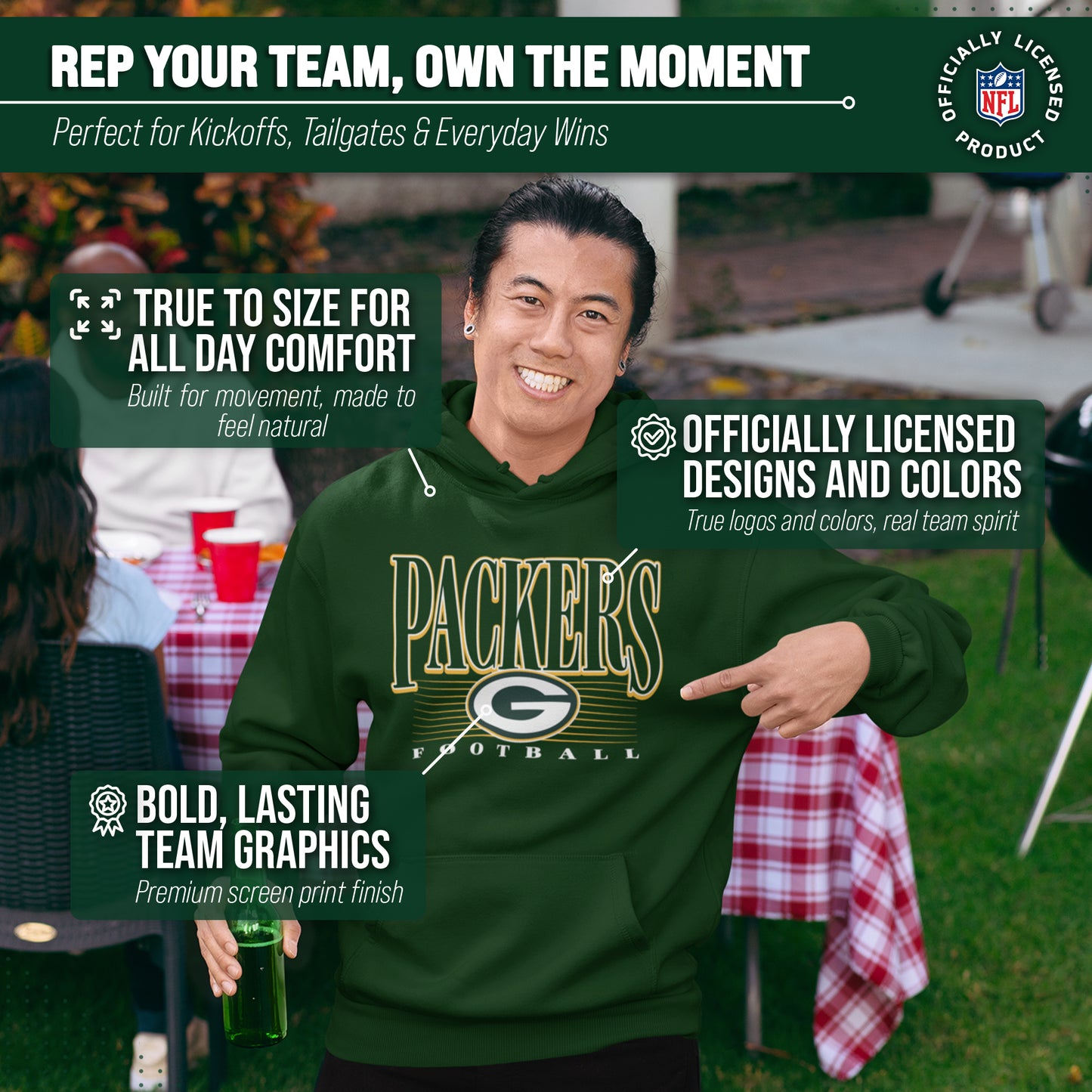 Green Bay Packers NFL Adult Unisex Overtime Blueprint Soft Fleece Hooded Sweatshirt - Forest Green