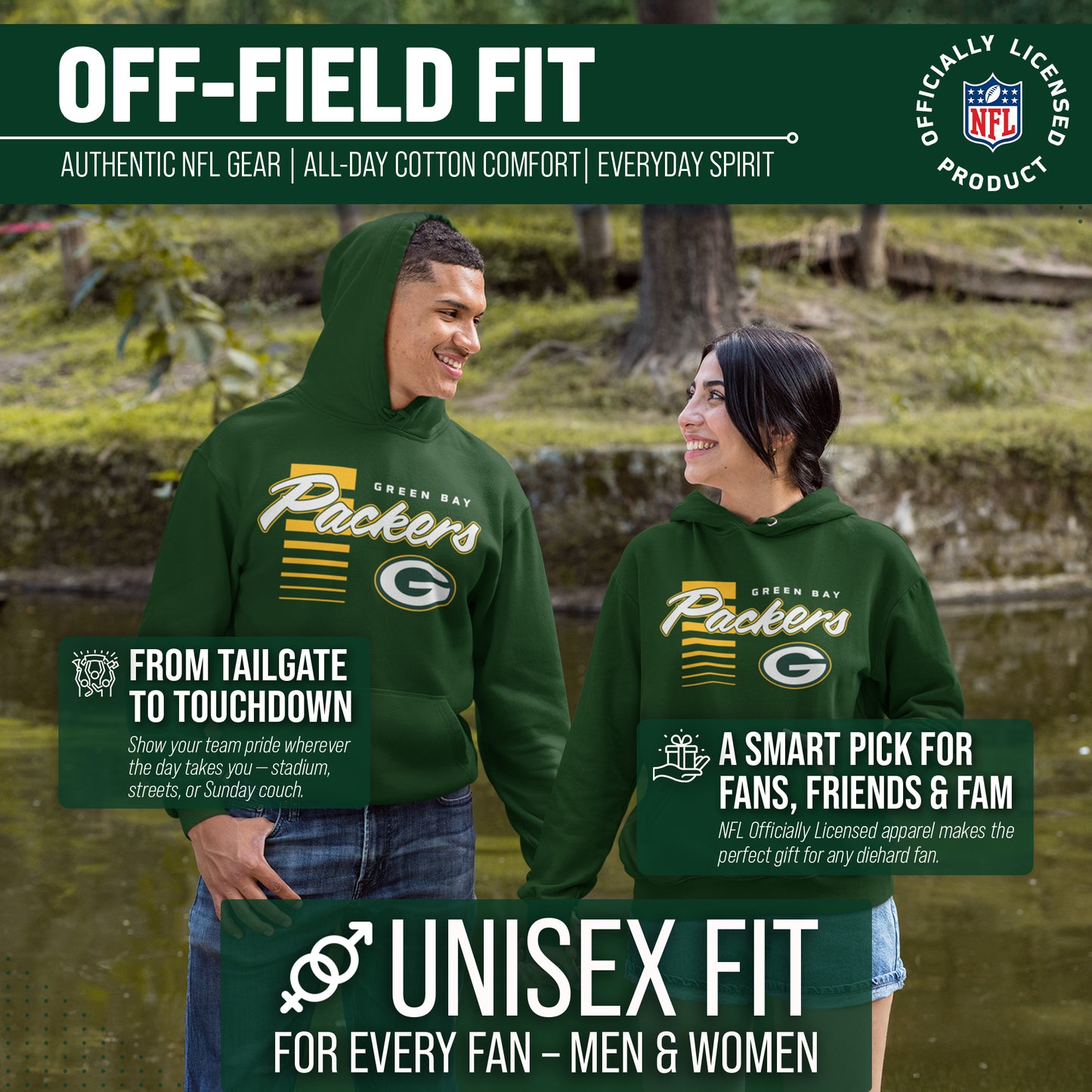 Green Bay Packers NFL Adult Unisex Retro Script Ultra Soft Fleece Hooded Sweatshirt - Forest Green
