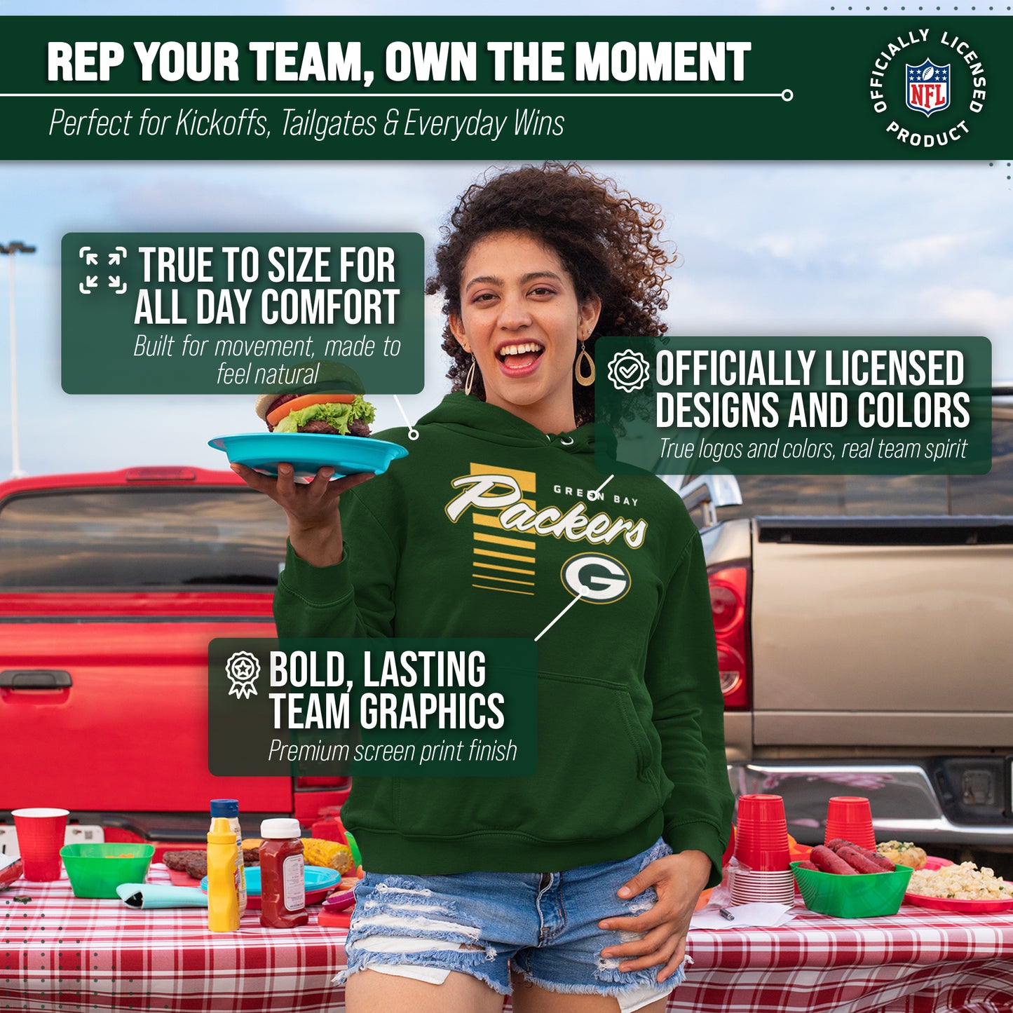 Green Bay Packers NFL Adult Unisex Retro Script Ultra Soft Fleece Hooded Sweatshirt - Forest Green