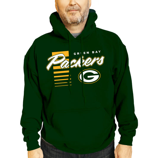 Green Bay Packers NFL Adult Unisex Retro Script Ultra Soft Fleece Hooded Sweatshirt - Forest Green
