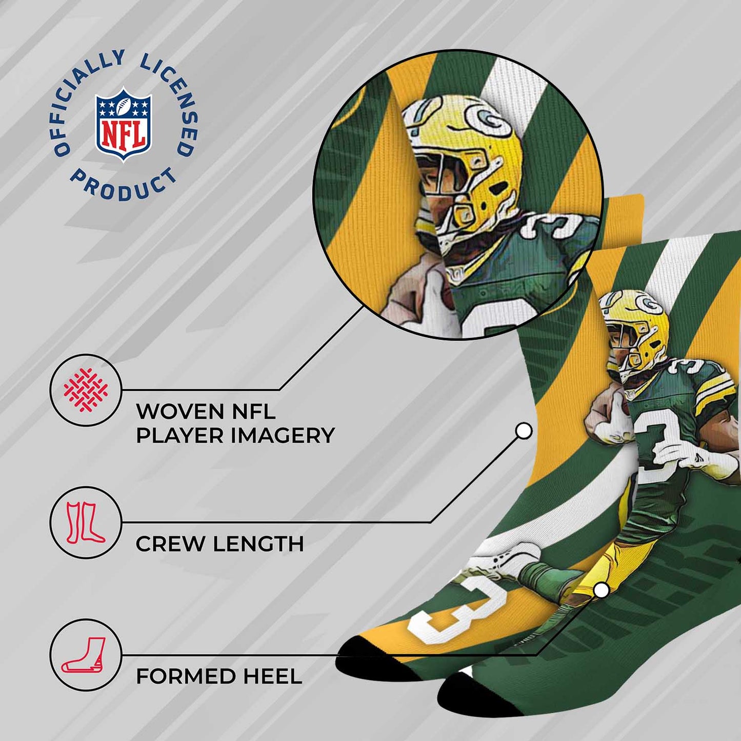 Green Bay Packers NFL Adult Player Stripe Sock - Green