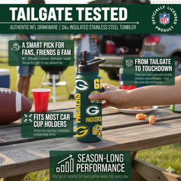 Green Bay Packers NFL 34Oz Native Quencher Water Bottle - Hunter Green