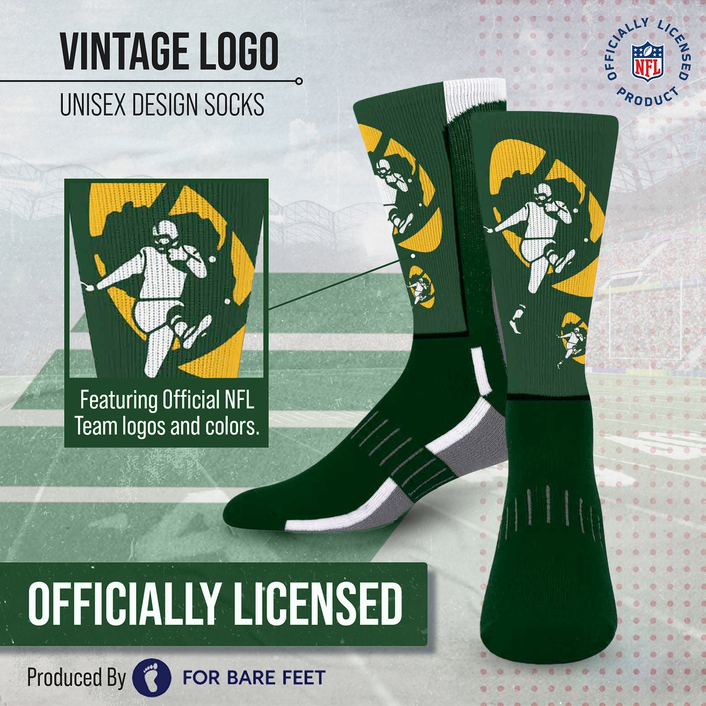 Green Bay Packers NFL V Curve  Socks - Team Color