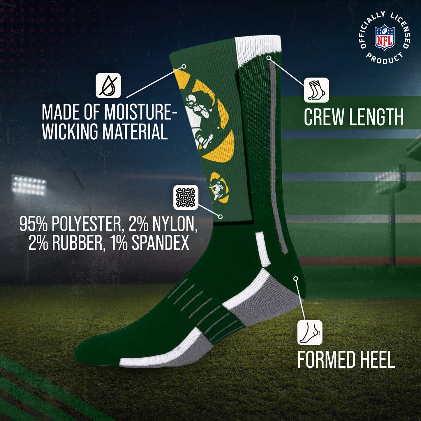 Green Bay Packers NFL V Curve  Socks - Forest Green