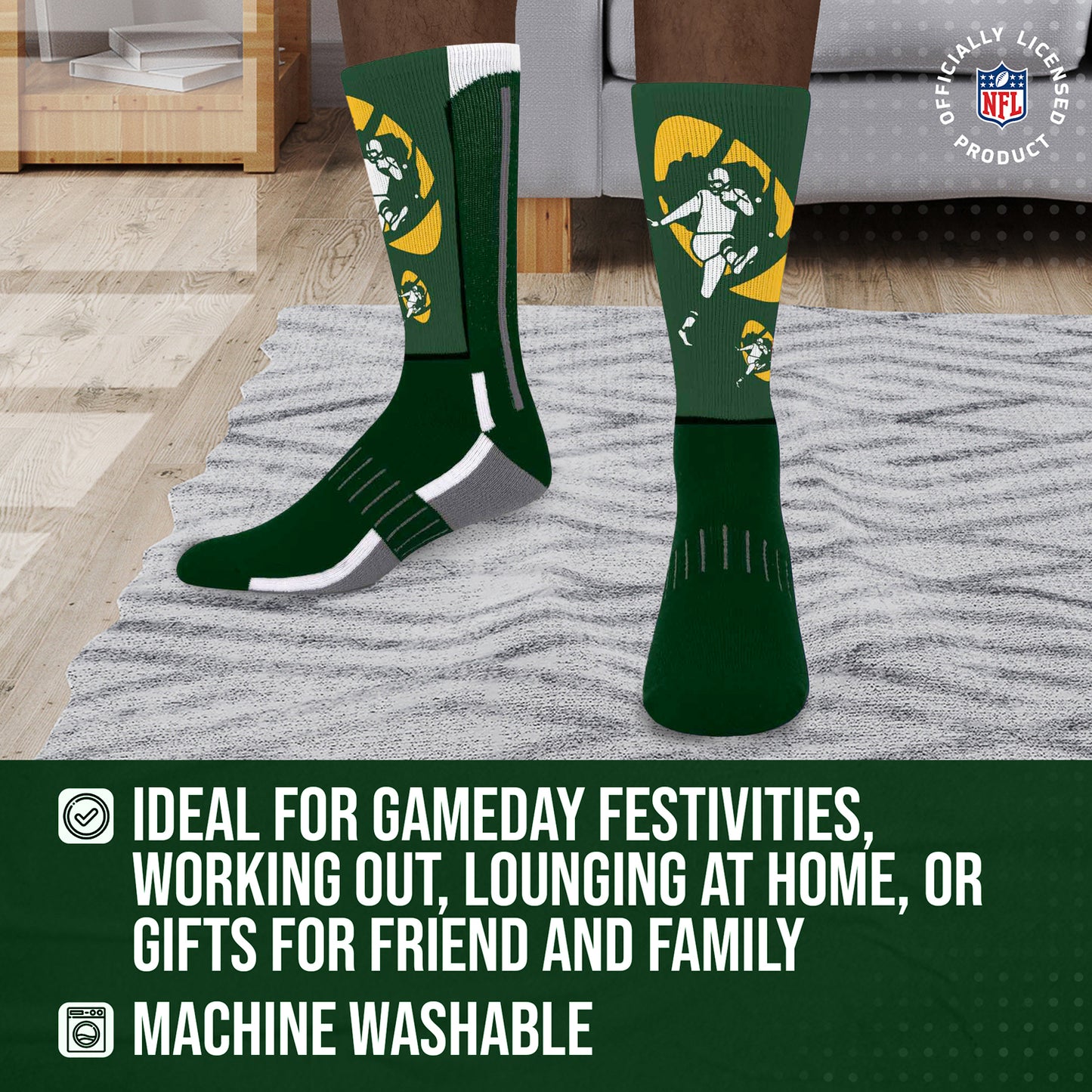 Green Bay Packers NFL V Curve  Socks - Team Color
