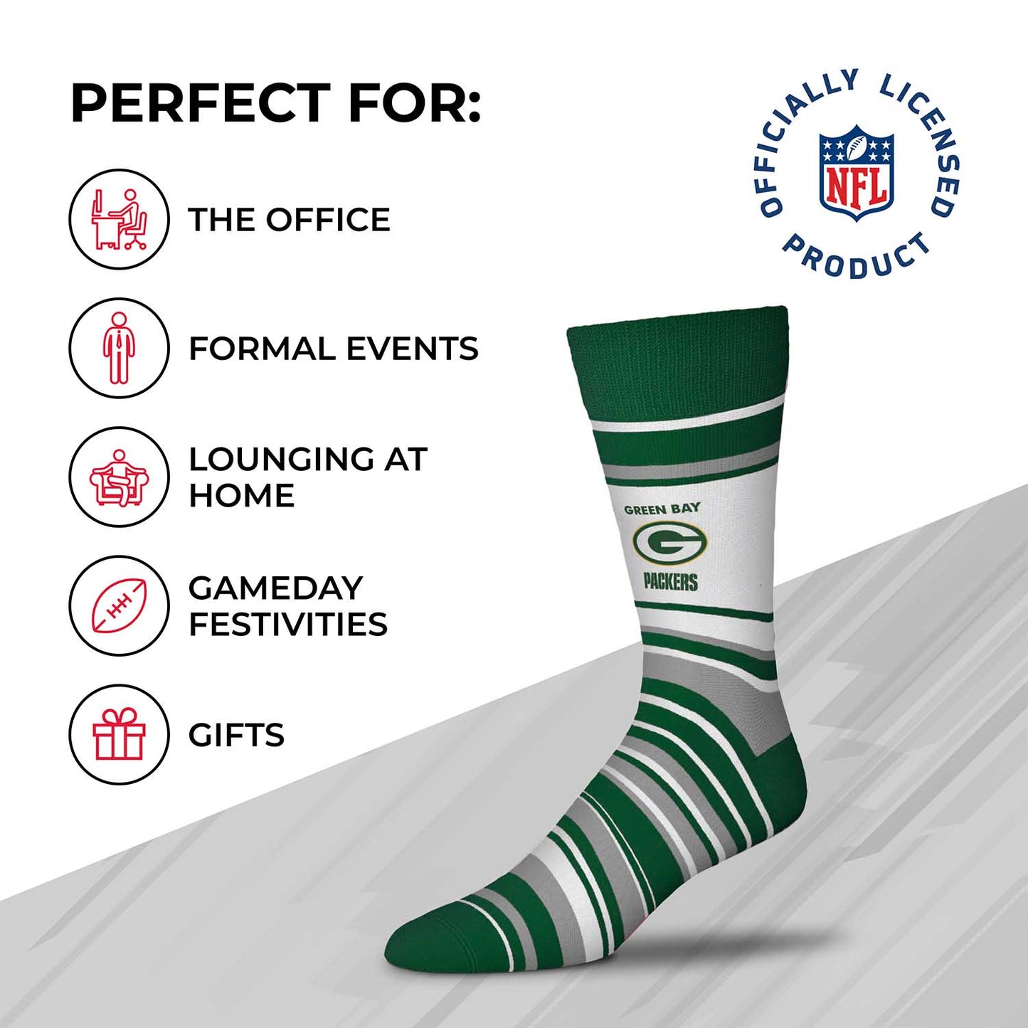 Green Bay Packers NFL Adult Striped Dress Socks - Green