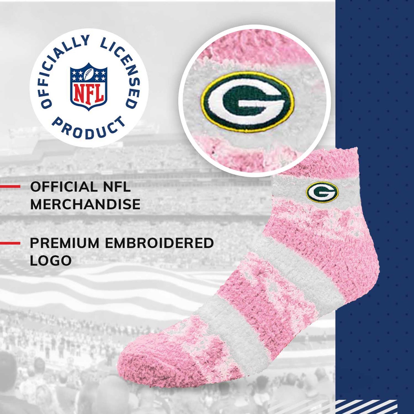 Green Bay Packers NFL Cozy Soft Slipper Socks - Pink