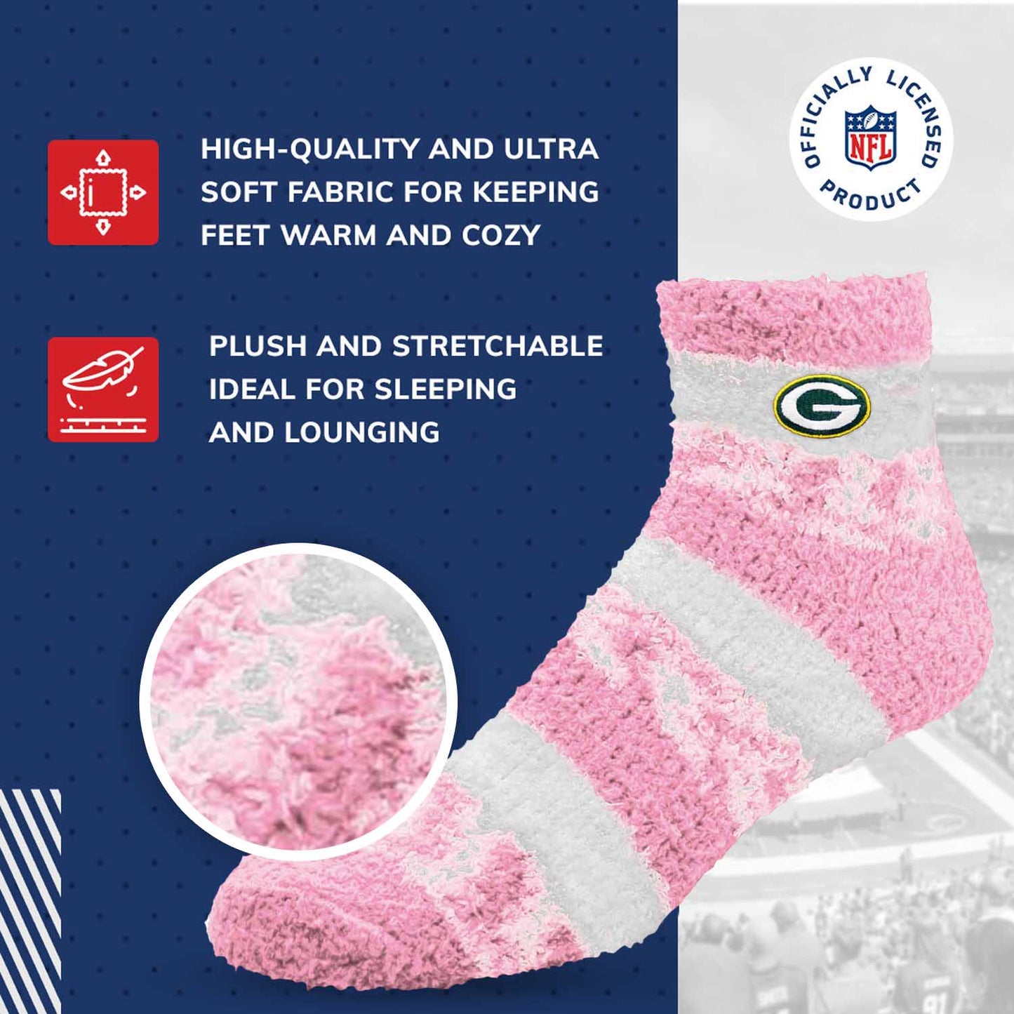 Green Bay Packers NFL Cozy Soft Slipper Socks - Pink