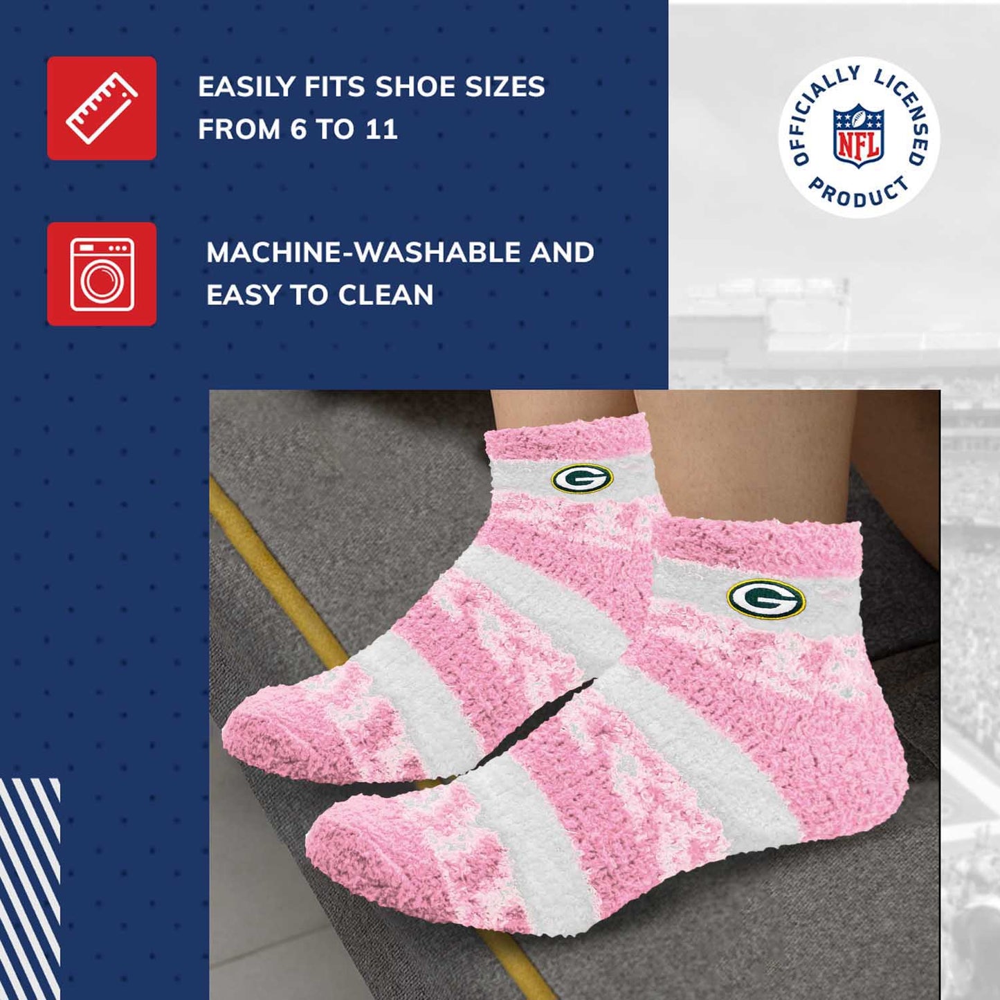 Green Bay Packers NFL Cozy Soft Slipper Socks - Pink