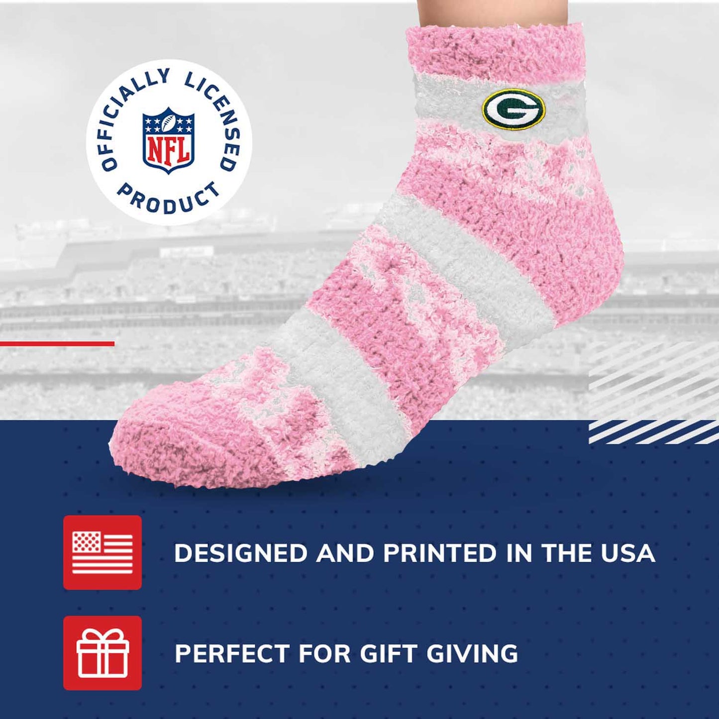 Green Bay Packers NFL Cozy Soft Slipper Socks - Pink