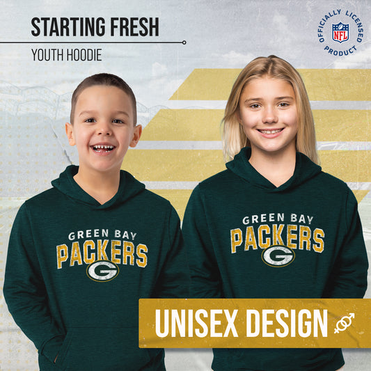 Green Bay Packers NFL Youth Starting Fresh Hoodie- Pro Football Sweatshirt for Boys and Girls - Green