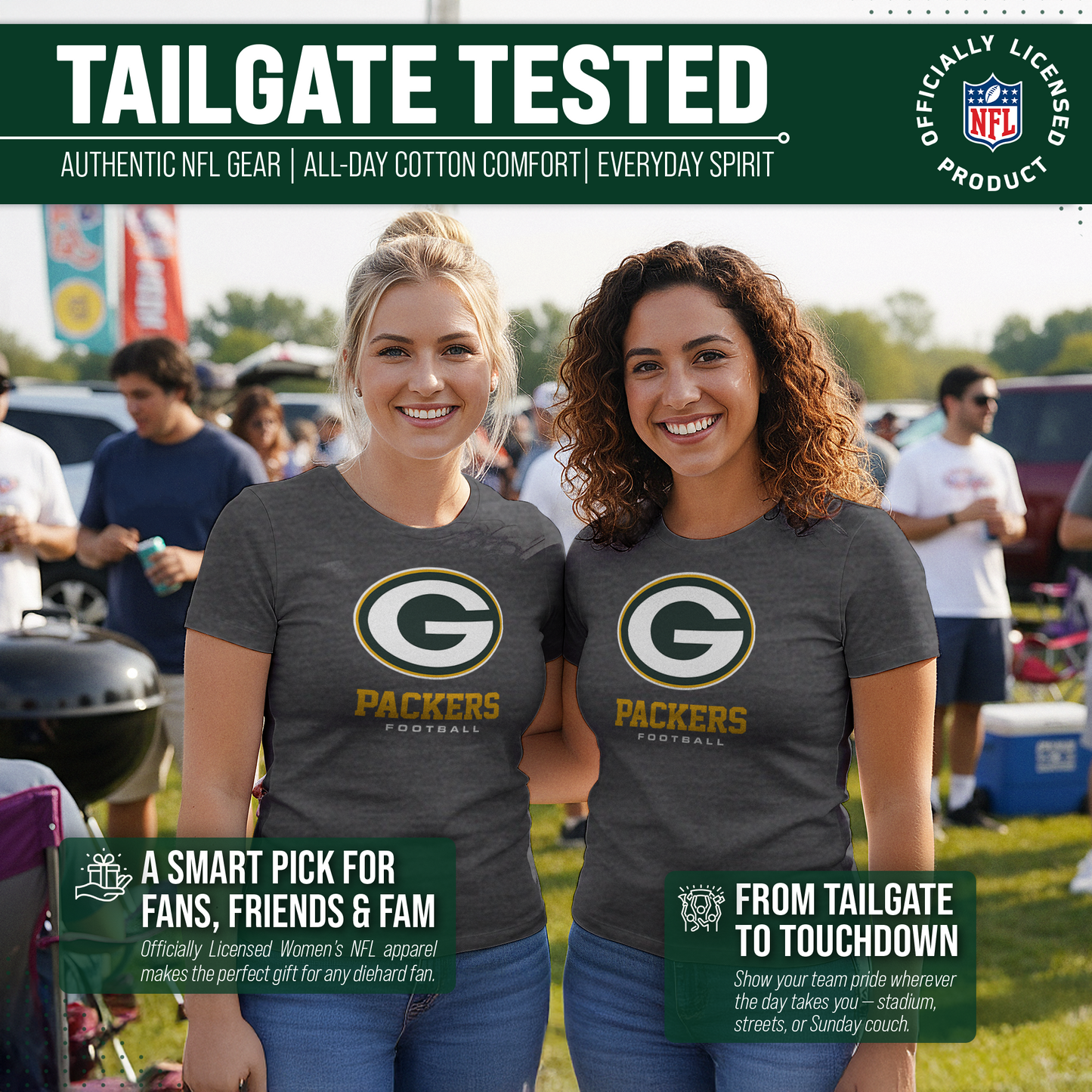 Green Bay Packers Women's NFL Ultimate Fan Logo Short Sleeve T-Shirt - Charcoal