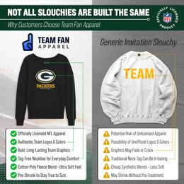 Green Bay Packers Women's NFL Ultimate Fan Logo Slouchy Crewneck -Tagless Fleece Lightweight Pullover - Charcoal