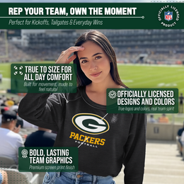 Green Bay Packers Women's NFL Ultimate Fan Logo Slouchy Crewneck -Tagless Fleece Lightweight Pullover - Charcoal