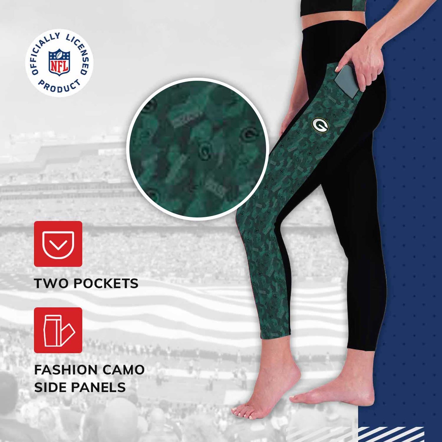 Green Bay Packers NFL High Waisted Leggings for Women - Black