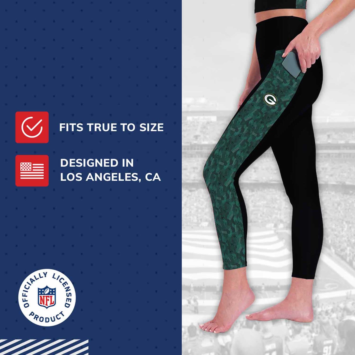 Green Bay Packers NFL High Waisted Leggings for Women - Black
