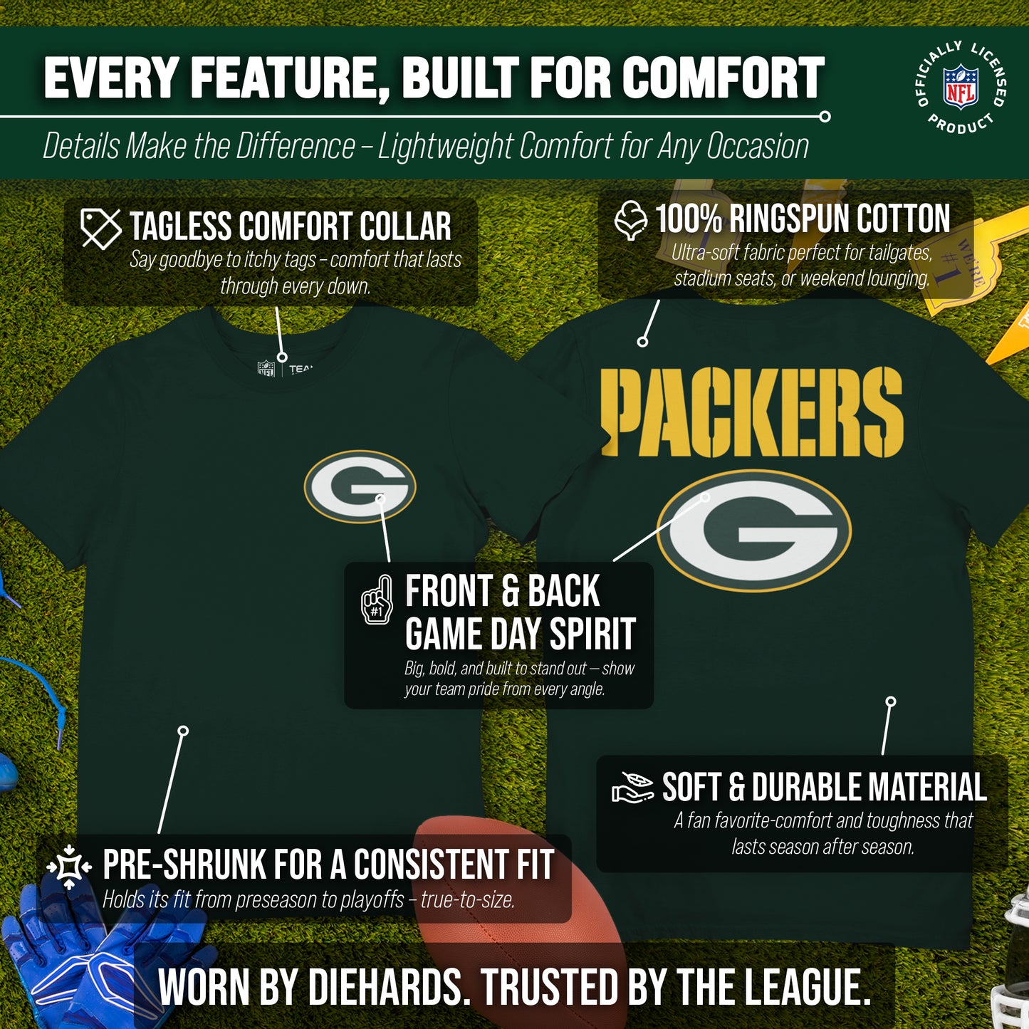 Green Bay Packers NFL Pro Football Final Countdown Adult Cotton-Poly Short Sleeved T-Shirt For Men & Women - Green