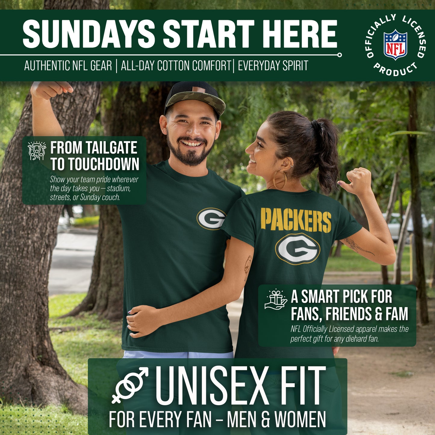 Green Bay Packers NFL Pro Football Final Countdown Adult Cotton-Poly Short Sleeved T-Shirt For Men & Women - Green