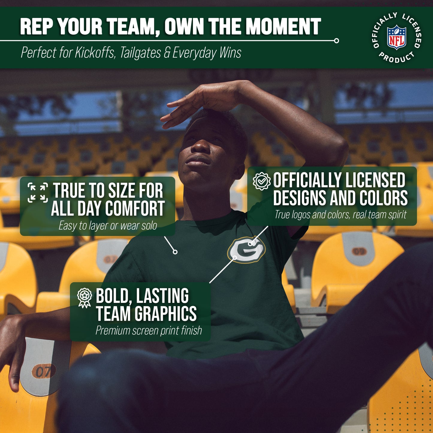 Green Bay Packers NFL Pro Football Final Countdown Adult Cotton-Poly Short Sleeved T-Shirt For Men & Women - Green