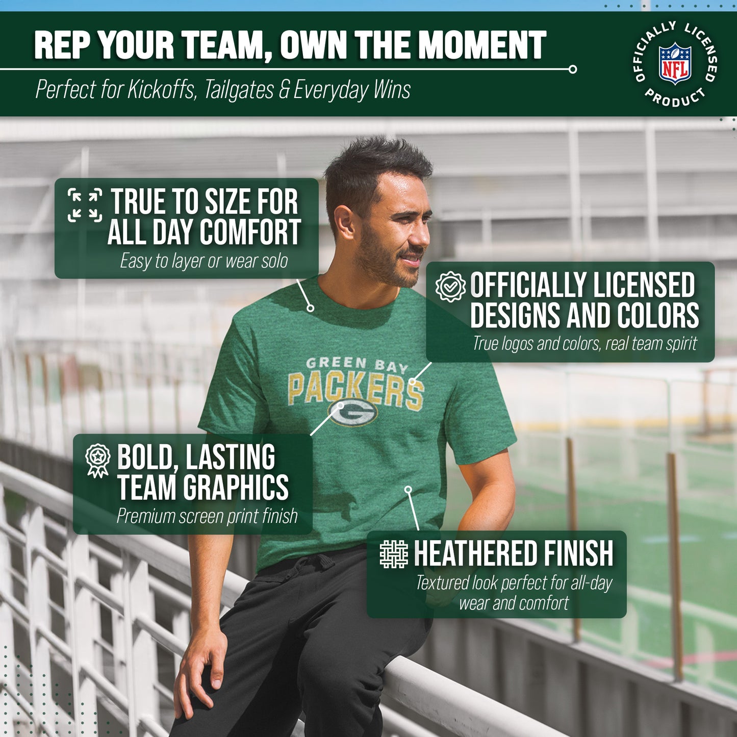 Green Bay Packers NFL Starting Fresh Short Sleeve Heather T-Shirt - Green