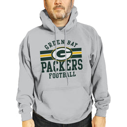 Green Bay Packers NFL Team Stripe Hooded Sweatshirt- Soft Pullover Sports Hoodie For Men & Women - Sport Gray