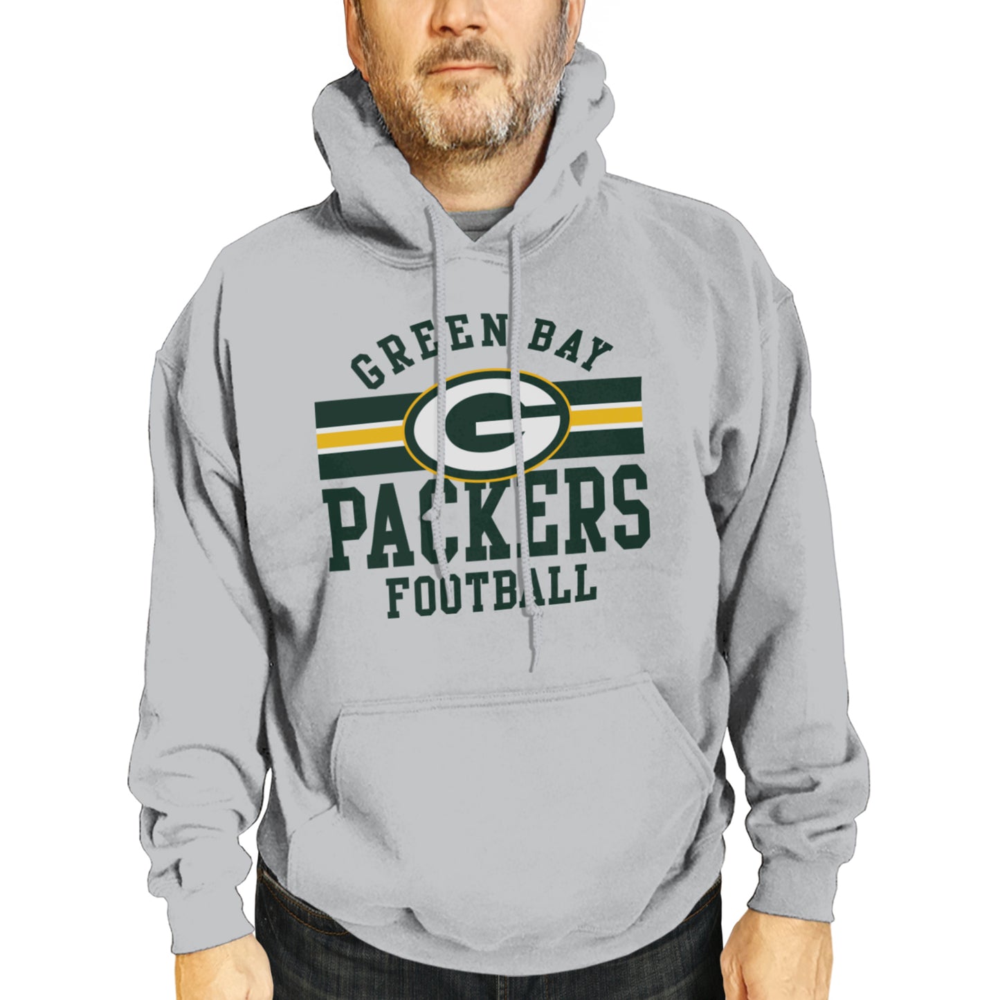Green Bay Packers NFL Team Stripe Hooded Sweatshirt- Soft Pullover Sports Hoodie For Men & Women - Sport Gray