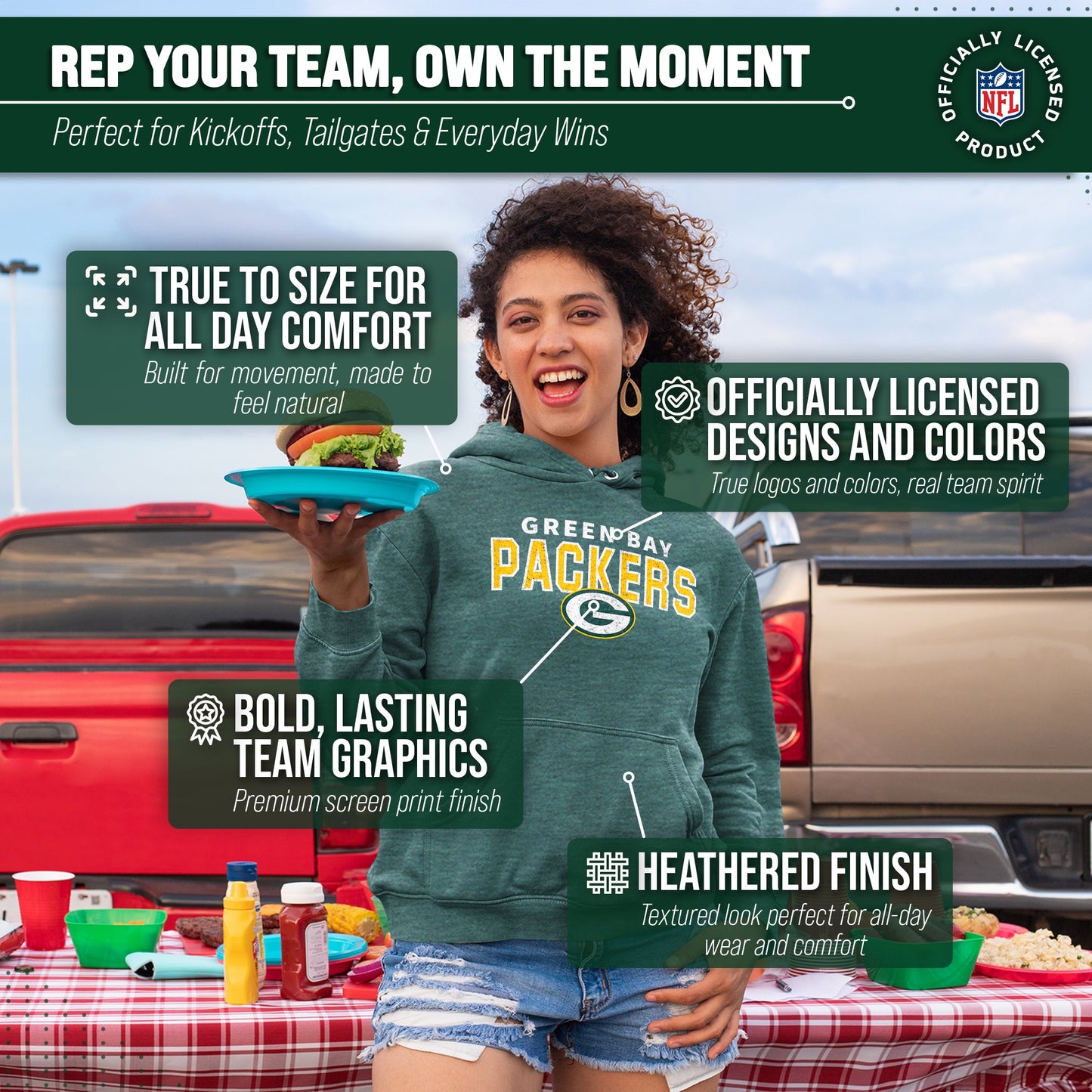 Green Bay Packers NFL Adult Unisex Starting Fresh Ultra Soft Fleece Hooded Sweatshirt - Green