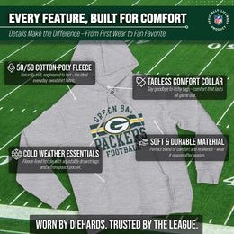 Green Bay Packers NFL Team Stripe Hooded Sweatshirt- Soft Pullover Sports Hoodie For Men & Women - Sport Gray