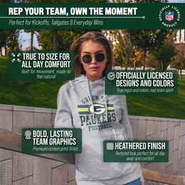 Green Bay Packers NFL Team Stripe Hooded Sweatshirt- Soft Pullover Sports Hoodie For Men & Women - Sport Gray