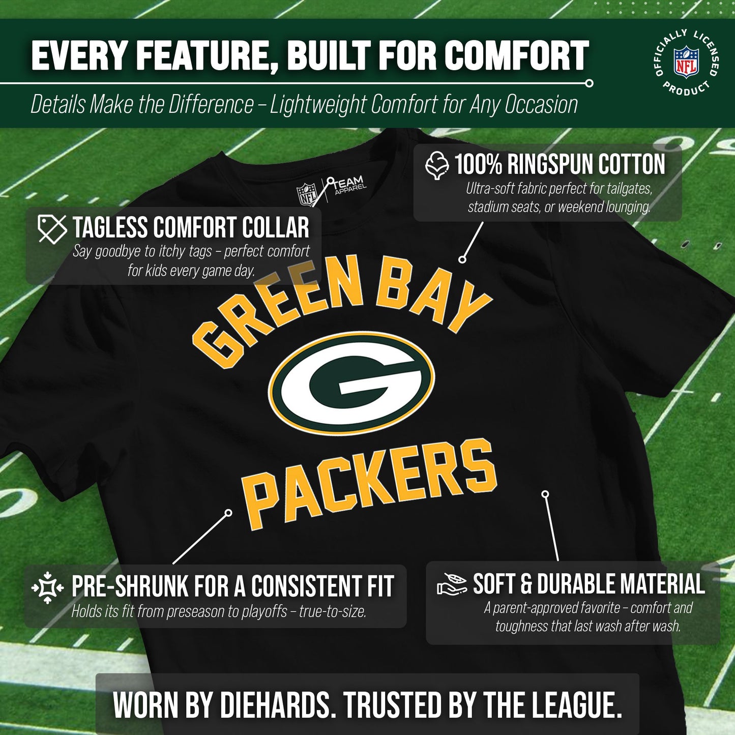 Green Bay Packers NFL Youth Gameday Football T-Shirt - Black