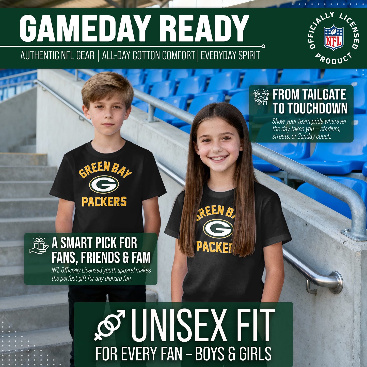Green Bay Packers NFL Youth Gameday Football T-Shirt - Black