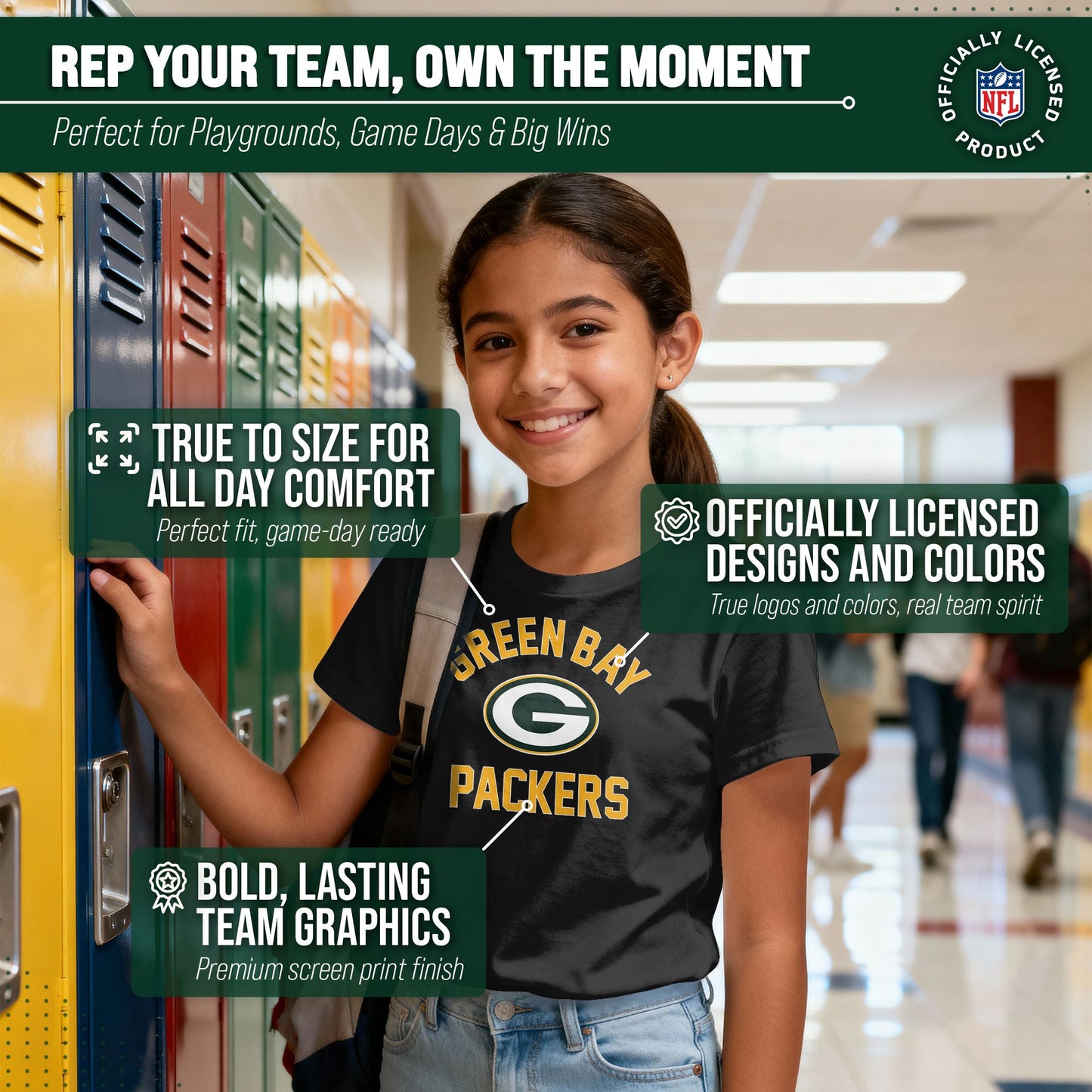 Green Bay Packers NFL Youth Gameday Football T-Shirt - Black