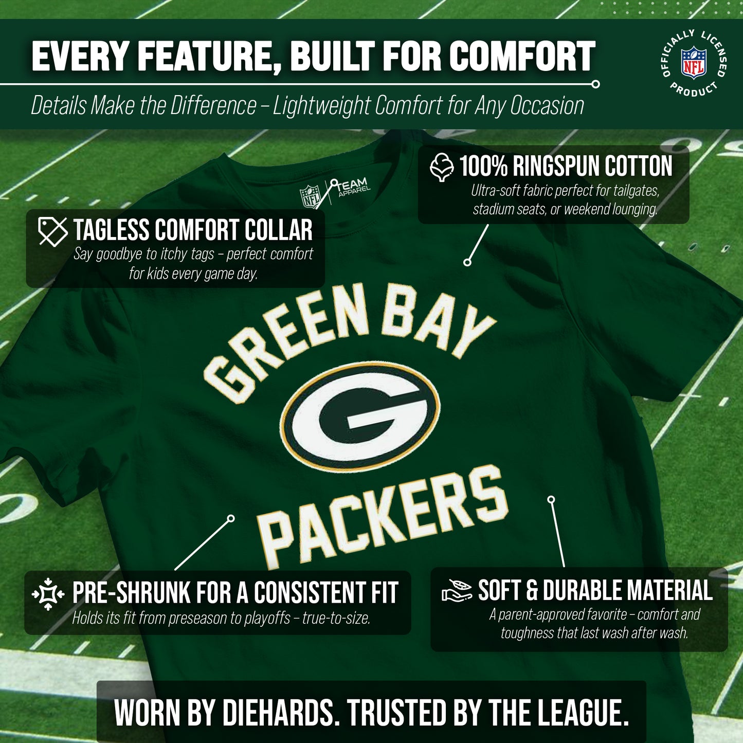 Green Bay Packers NFL Youth Gameday Football T-Shirt - Forest Green