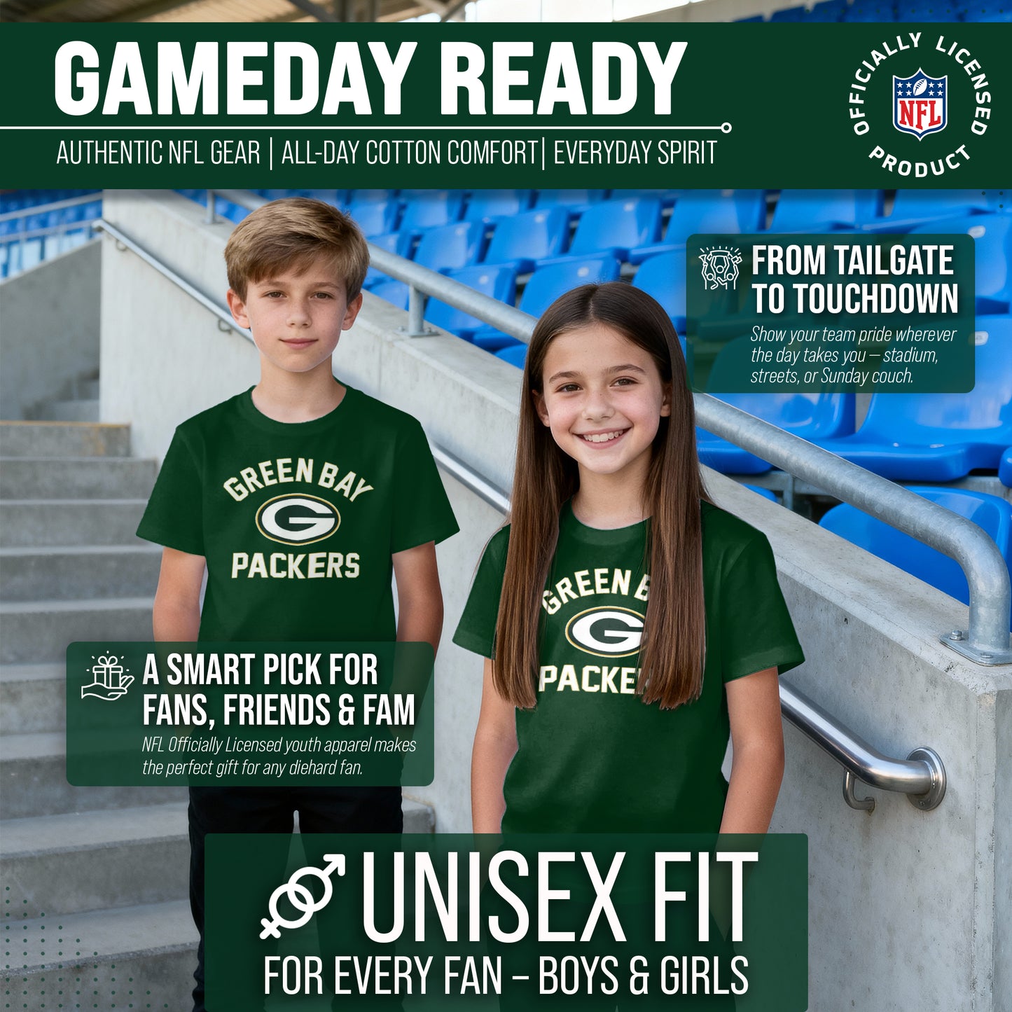 Green Bay Packers NFL Youth Gameday Football T-Shirt - Forest Green