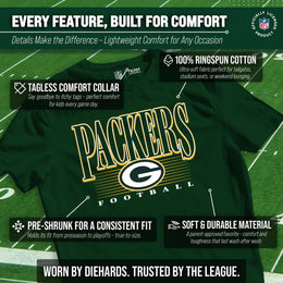 Green Bay Packers NFL Youth Overtime Blueprint Football T-Shirt Unisex Tag Free Comfortable - Forest Green