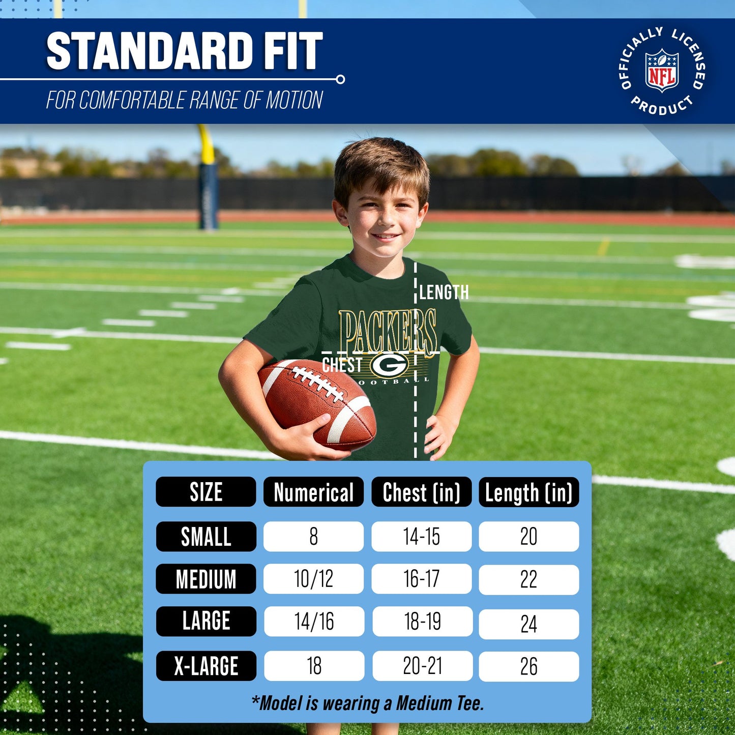 Green Bay Packers NFL Youth Overtime Blueprint Football T-Shirt Unisex Tag Free Comfortable - Forest Green