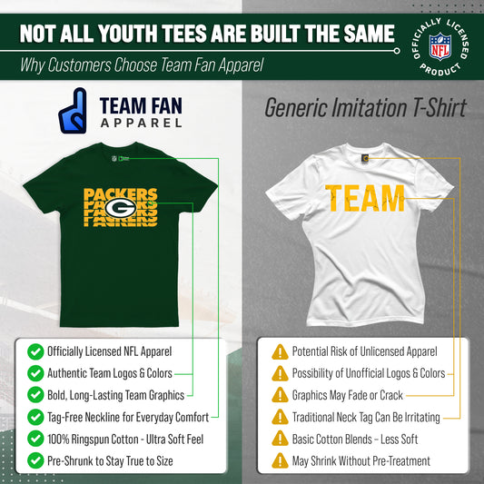 Green Bay Packers NFL Youth Repeating Logo Football T-Shirt Unisex Tag Free Comfortable - Forest Green