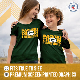 Green Bay Packers NFL Youth Repeating Logo Football T-Shirt Unisex Tag Free Comfortable - Forest Green