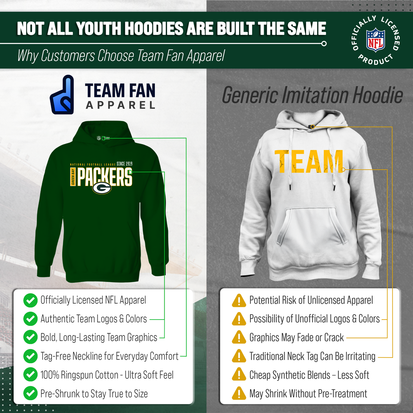 Green Bay Packers NFL Youth Modern Endzone Football Fleece Hooded Sweatshirt - Forest Green