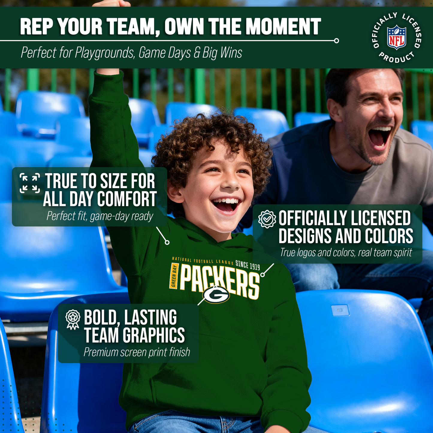 Green Bay Packers NFL Youth Modern Endzone Football Fleece Hooded Sweatshirt - Forest Green