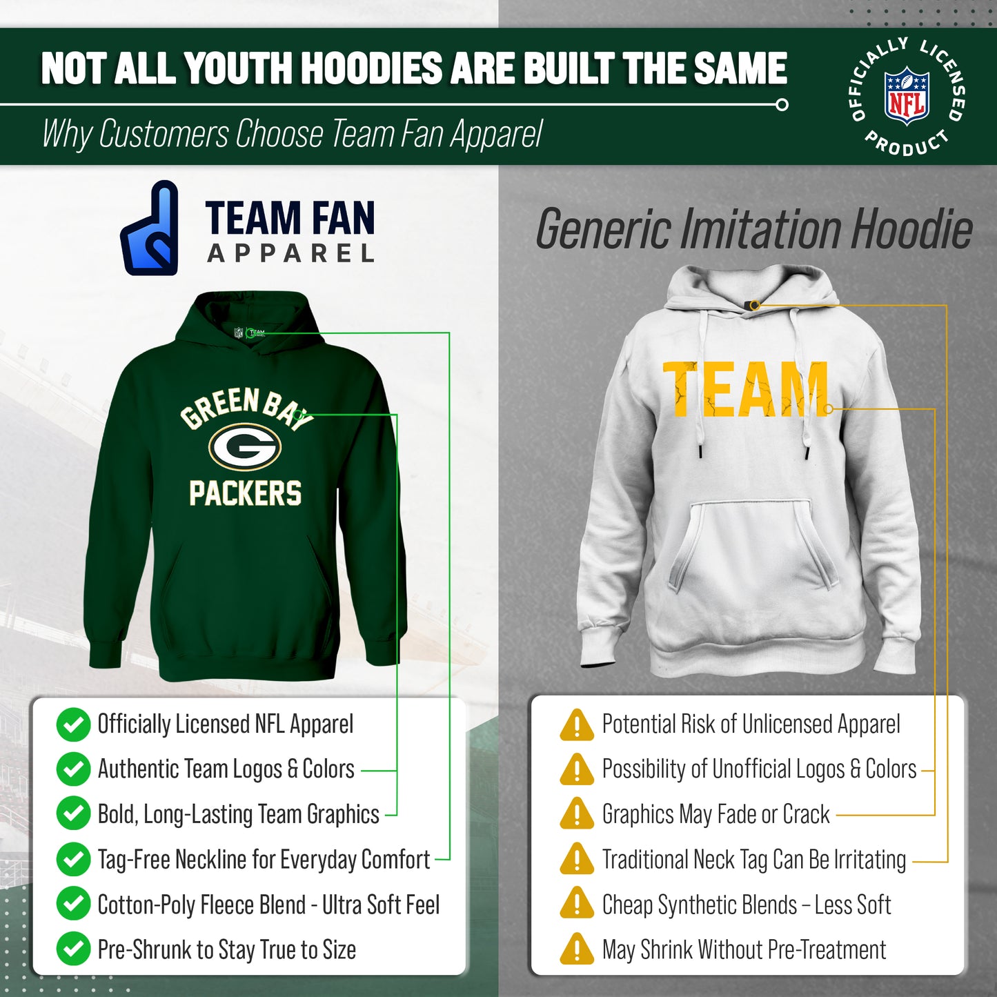 Green Bay Packers NFL Youth Gameday Hooded Sweatshirt - Forest Green
