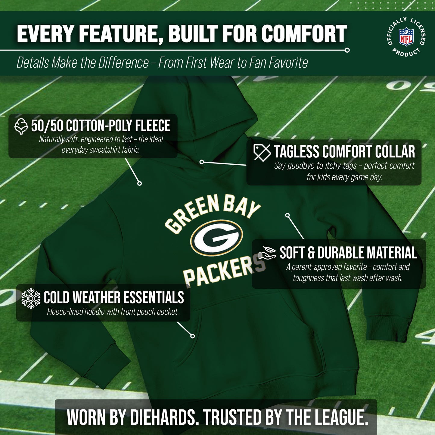 Green Bay Packers NFL Youth Gameday Hooded Sweatshirt - Forest Green