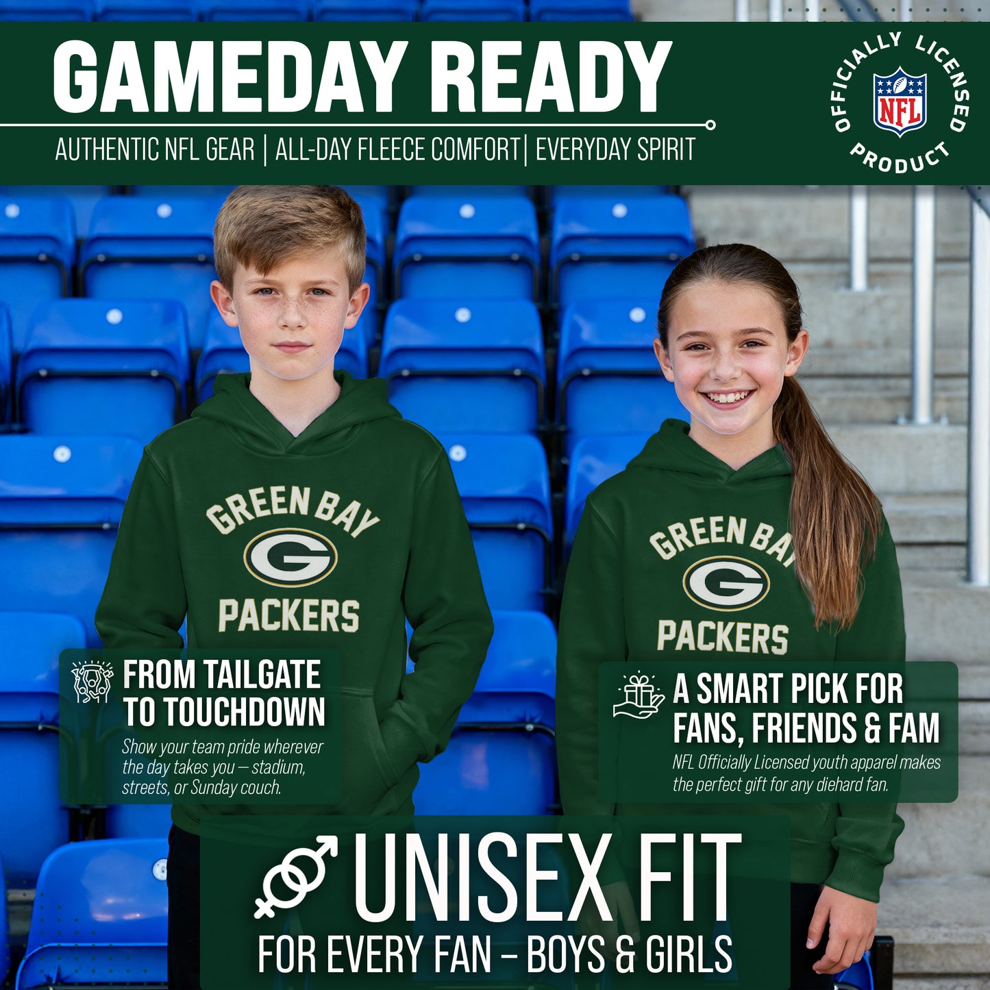Green Bay Packers NFL Youth Gameday Hooded Sweatshirt - Forest Green
