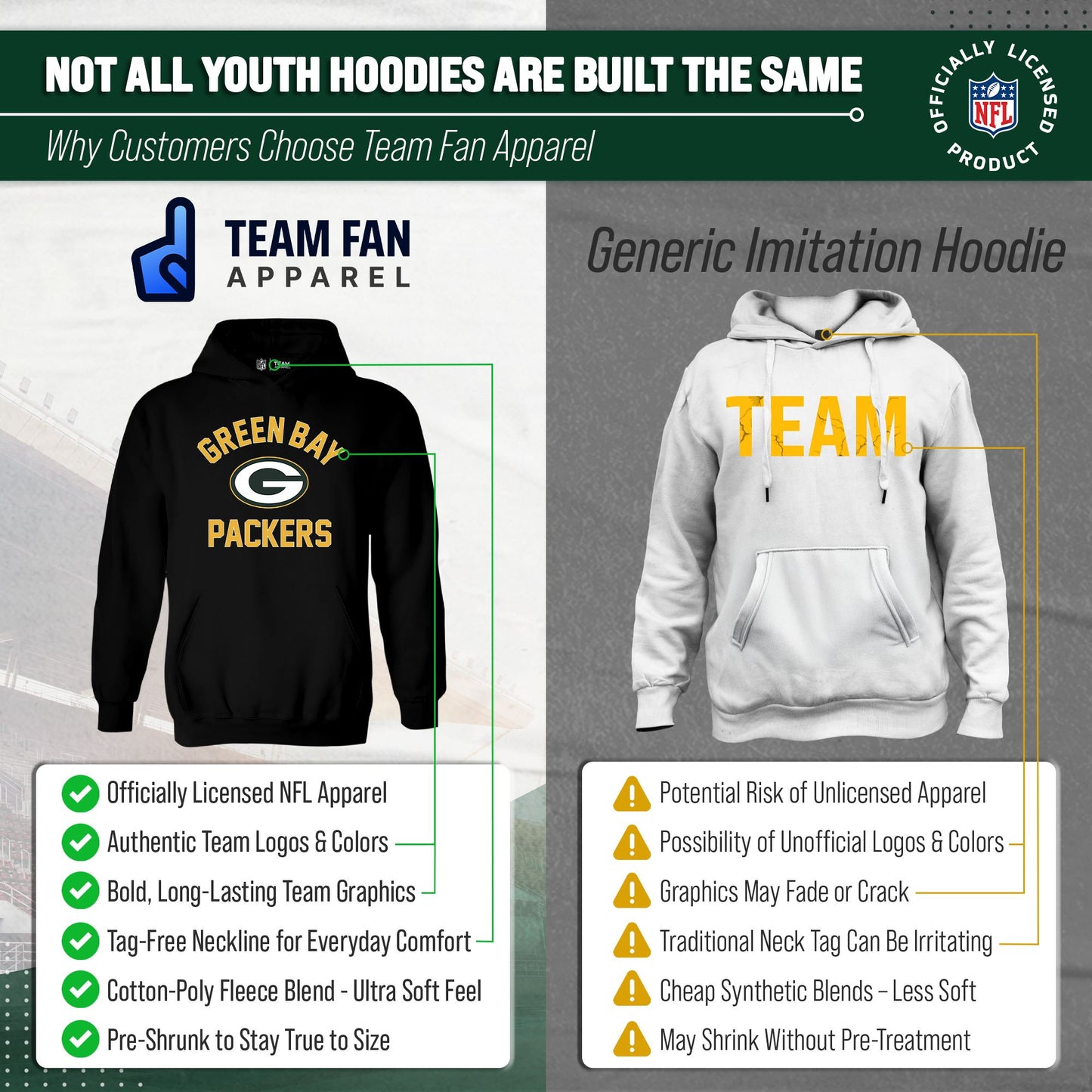 Green Bay Packers NFL Youth Gameday Hooded Sweatshirt - Black