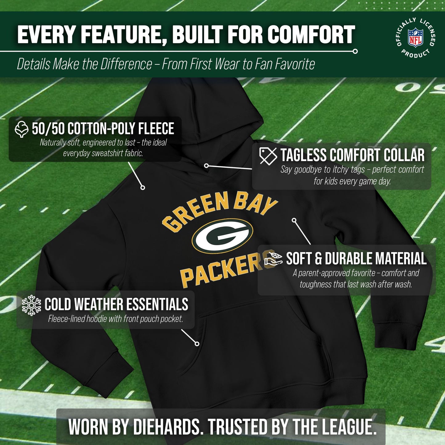 Green Bay Packers NFL Youth Gameday Hooded Sweatshirt - Black